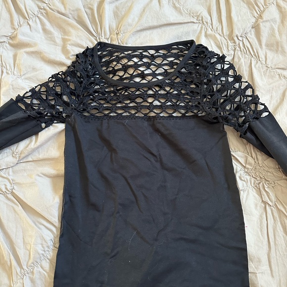 Chic Black Crochet Long Sleeve Top - Picture 2 of 3